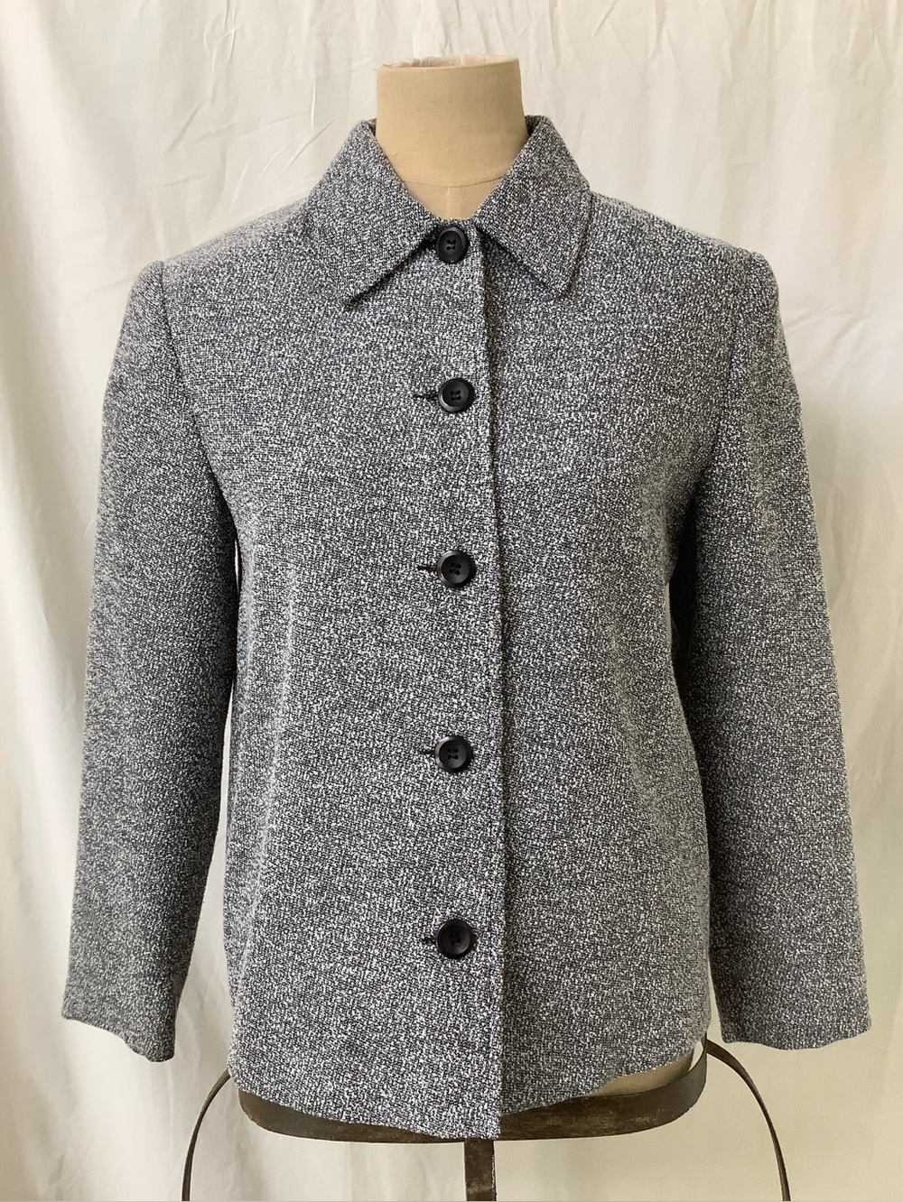 Briggs Jacket Blazer Top-Black and White Boucle Tweed-Lined-Button Close-SP